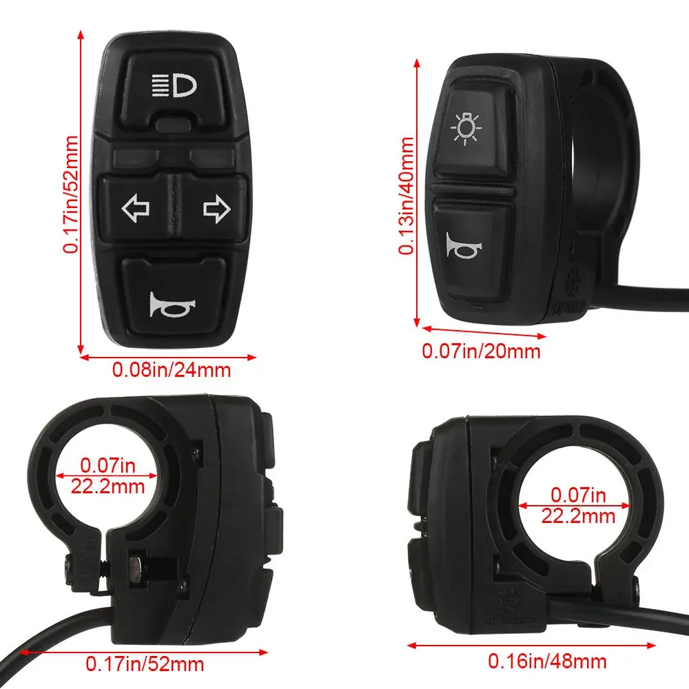 Interruptor de luz bicicleta elétrica, Ebike Lâmpada e Chifre Switch, Botão da motocicleta pode controlar Turn Signal Light, DK226, DK336