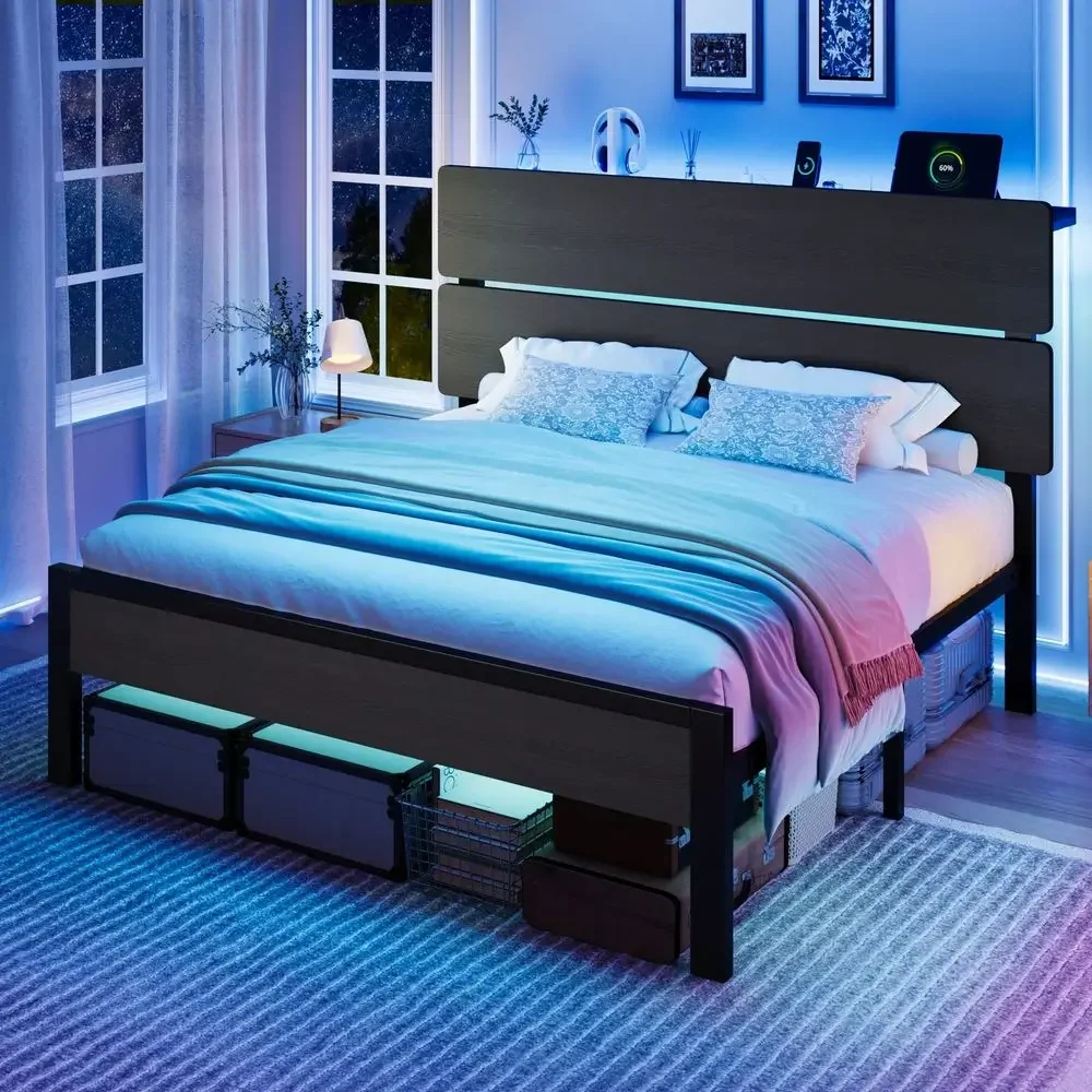 ツイン・フル・クイーン・キングサイズベッドフレーム、LEDラ - Canopy Bed Frame Metal Queen のレビューと価格