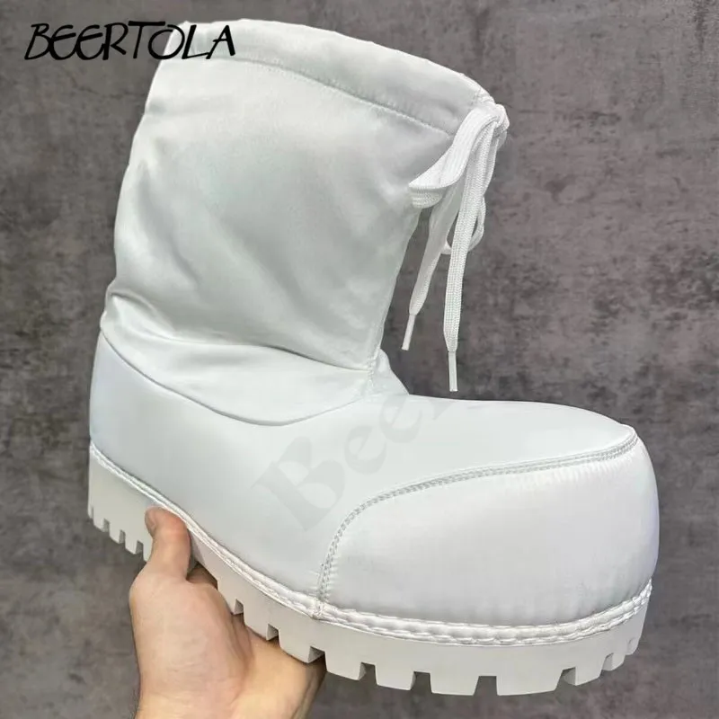 

Black and White Thick-Soled Height-Enhancing Boots Casual Fashion Personality Lace-Up Big Head Ski Boots Thick-Soled Trendy Boot