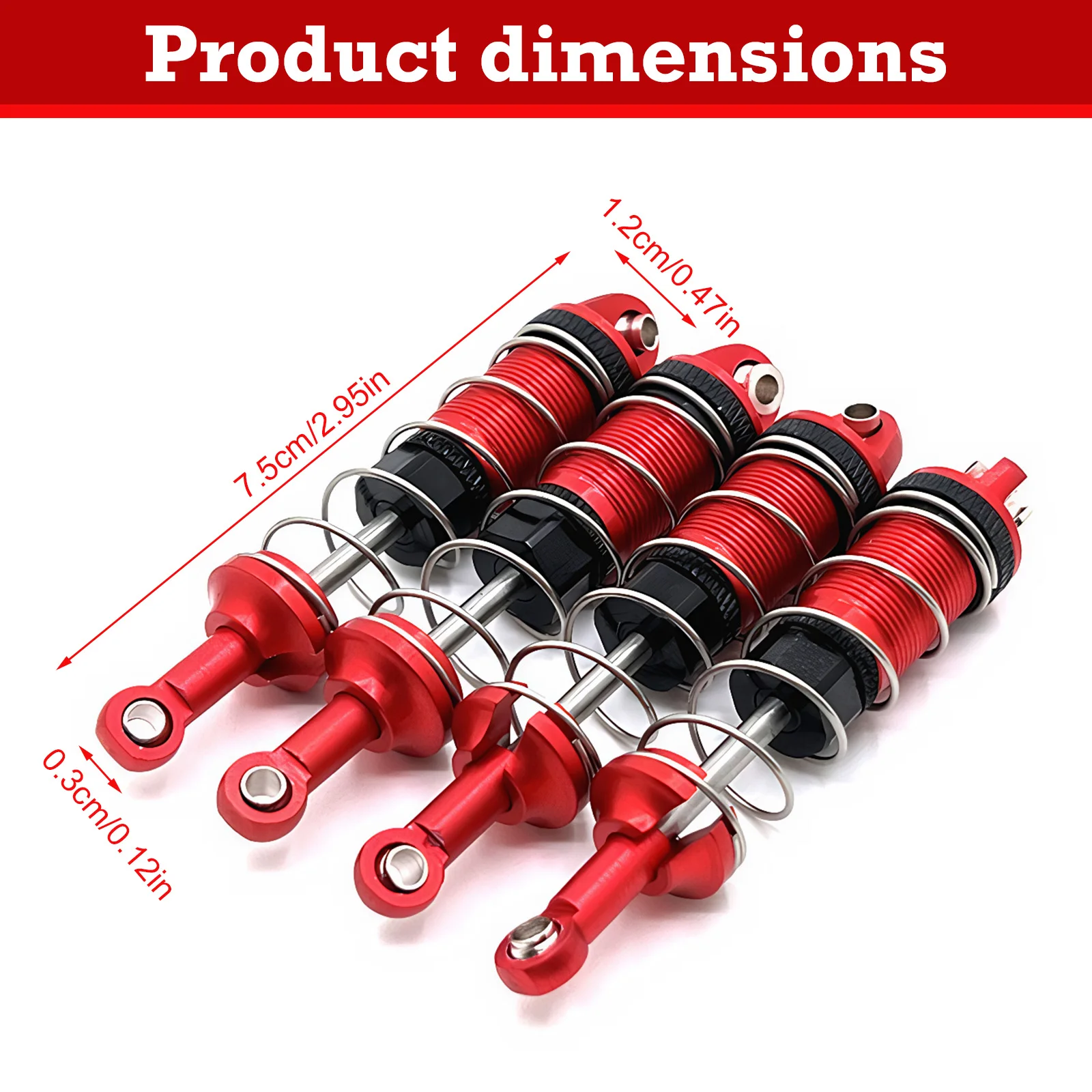 

4pcs 74mm Metal Shock Absorber Damper for MJX 1/16 RC H16,16207,16208,16209,16210 RC Car Upgrades Parts Accessories
