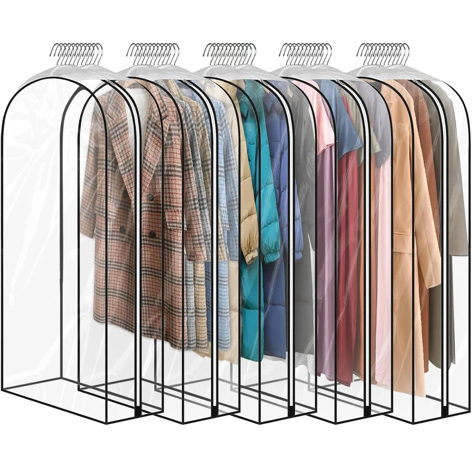 

5Pcs 60" All Clear Garment Bags for Hanging Clothes Storage,10" Gusseted Waterproof Garment Cover Portable Visible Clothing Bag