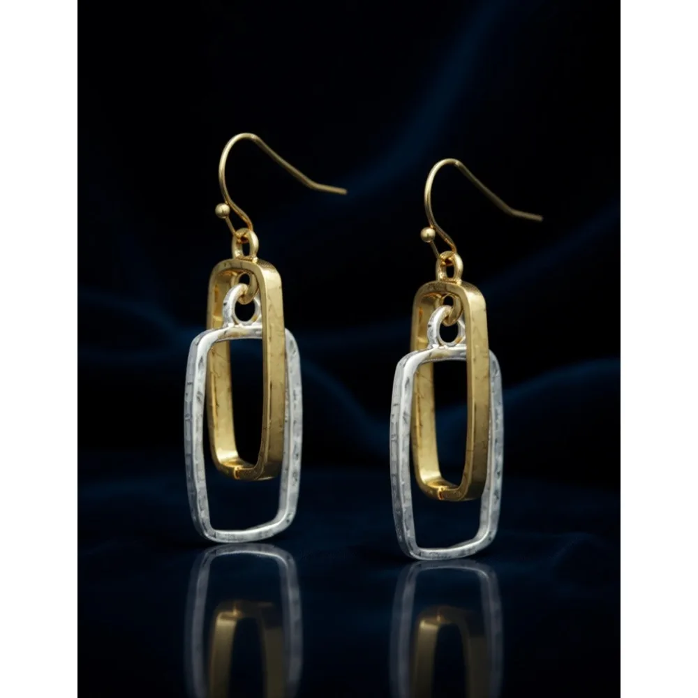 

Легкие двухцветные серьги-подвески с эффектом ковки, в форме соединенных кругов, прямоугольников и овалов, модные, для женщин