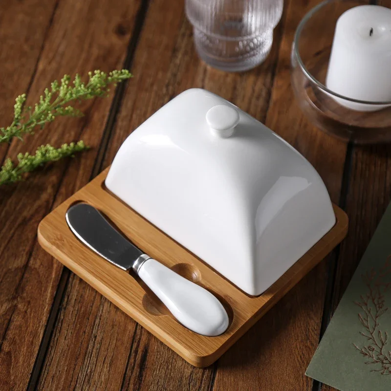 

European Cute Small Sauce Dish with Lid Butter Cheese Box Seasoning Ceramic Tableware Dessert Snack Vinegar