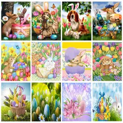 GATYZTORY 5D Diamond Painting Frame Cross Stitch For Adults Kids Colorful Eggs Rabbit Mosaic Diamond Home Decors For Easter Day