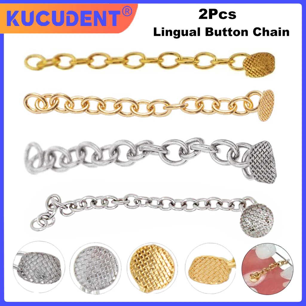 2Pcs/Bag Dental Lingual Button Orthodontic Button Chain Direct Bond Eyelet Lingual Traction Round Rectangular Base Golden Silver