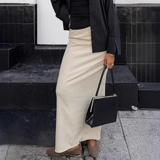 Spring and summer fashion new high waisted pure cotton slit slim fit waist half skirt 2025European/American long skirt for women