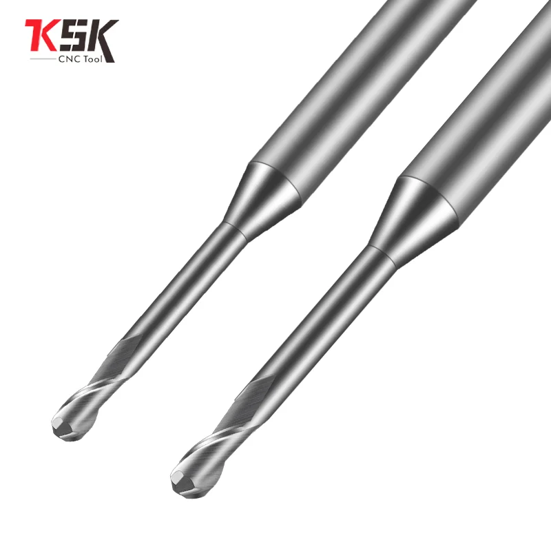 HRC55 tungsten steel long neck 2 edge R0.5 R0.75 R1 1.5mm Ball Nose End Mills cutter diameter long blade alloy milling cutter