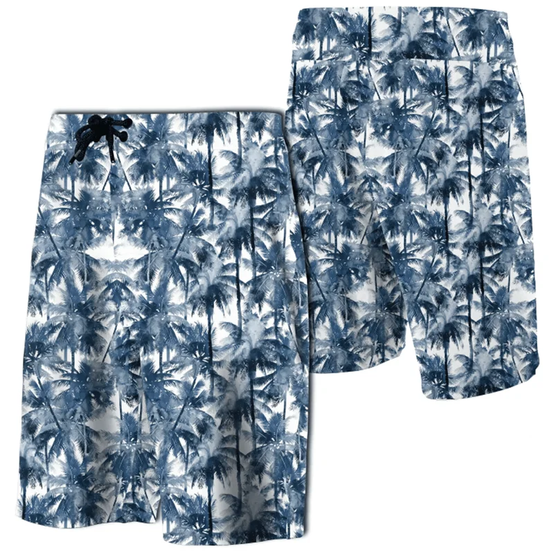 New Floral Shorts Palm Trees Leaves Seamless Board Shorts Men Hawaii Beach Shorts Swim Trunks Women Vacation Short Pants