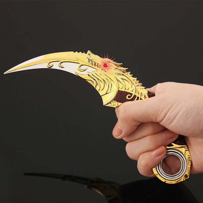 Karambit Rotatable Sword with Holster, Five-claws, Golden Dragon, Blue Dragon Claw, Faca com coldre, Metal Toy, Prop Gift, 18cm