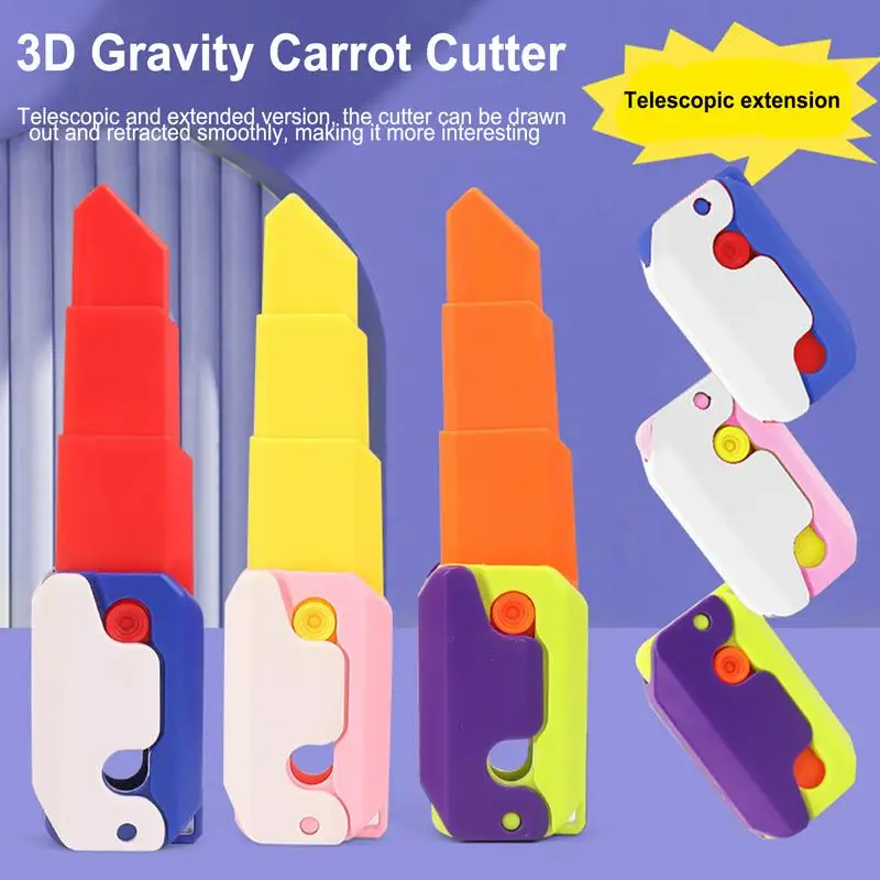 

3D Printed Carrot Knife Telescopic Gravity Carrot Cutter Anxiety Stress Relief Toy Stocking Stuffers Sensory Toy Gift for Teens