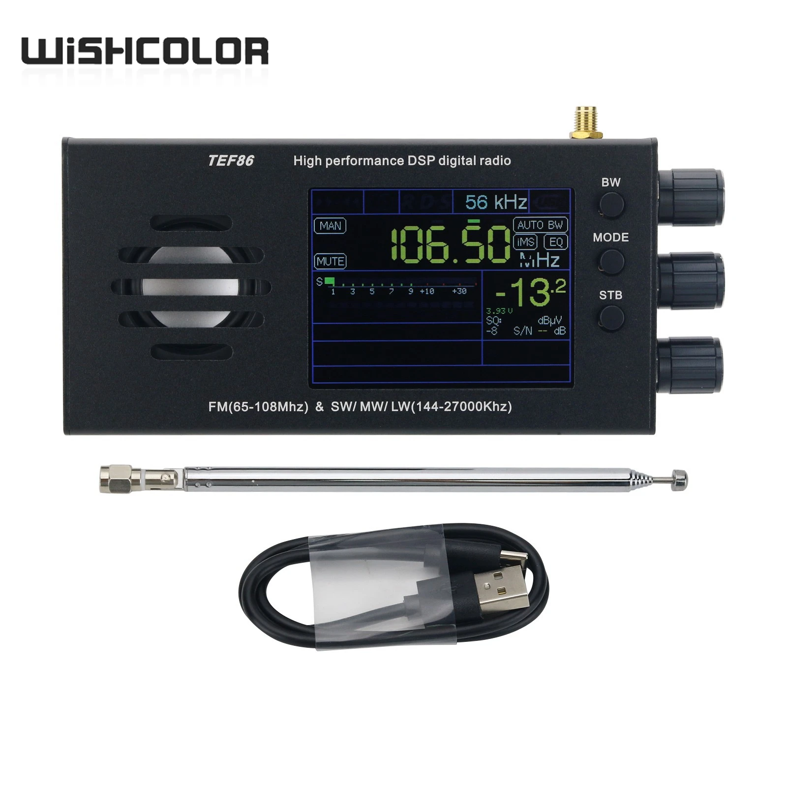 

Wishcolor TEF86 High Performance DSP Digital Radio 65-108MHz FM and 144 -27000KHz SW/MW/LW with 3.2-inch LCD Display