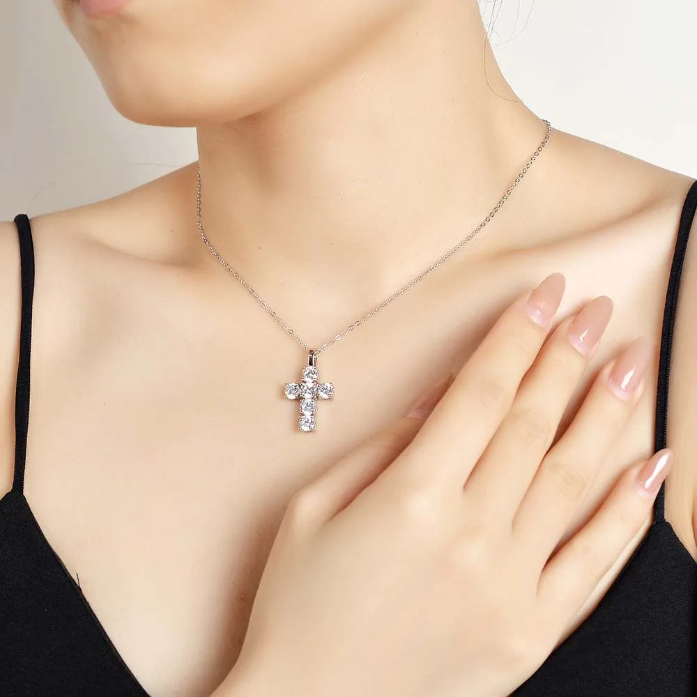 MUXIFC-collar con colgante de cruz de moissanita para mujer, cadena de cuello de plata 925 chapada en oro blanco de 18k, joyería fina con certificado GRA