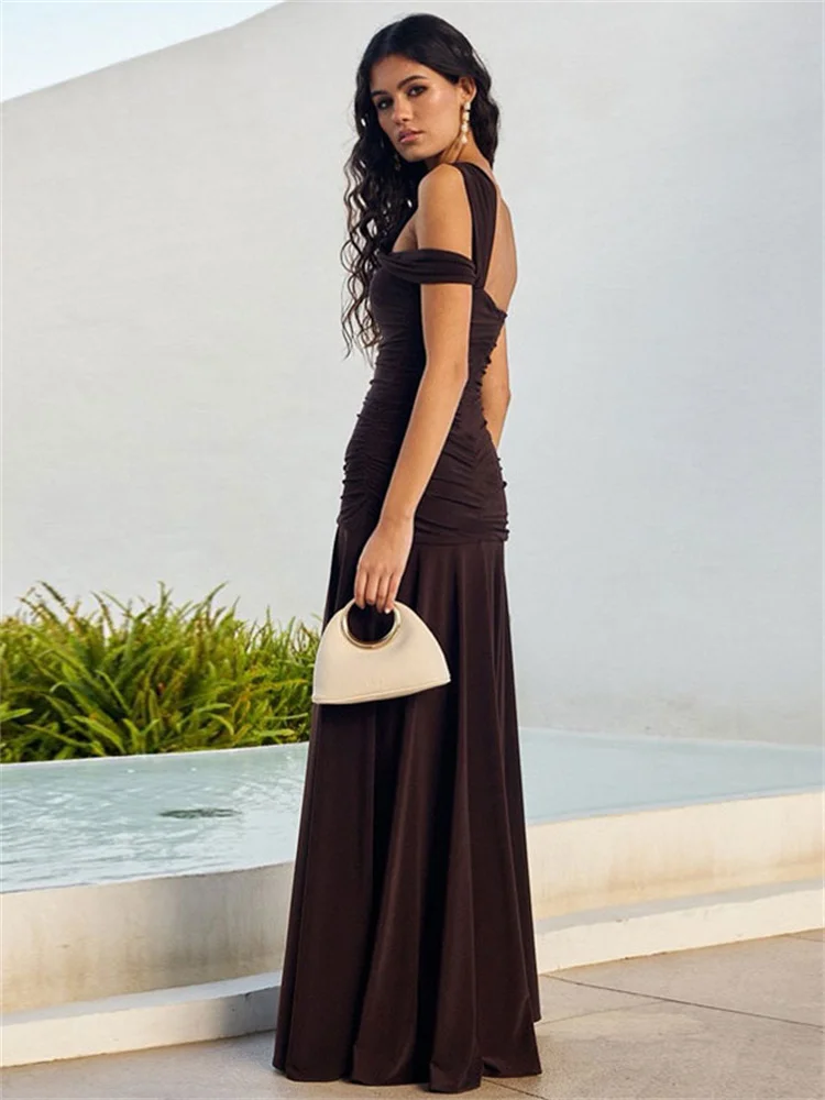 Tossy Bandage Fashion Off-Shoulder Long Dress Women's High Waist Backless Elegant Slim Party Dress Gown Women's Lace-Up Dress