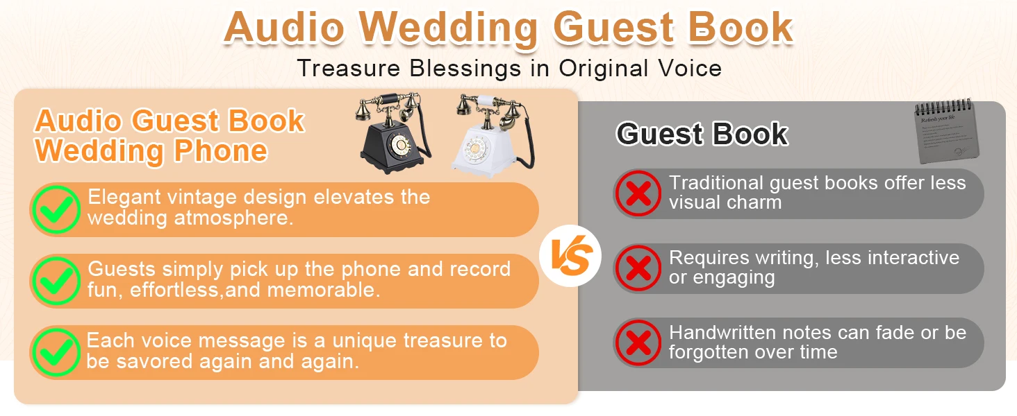 Retro-Audio-Gästebuch-Telefon Hochzeit Vintage-Telefon Wunsch- und Nachrichtenaufzeichnung Gästebuch Party-Deko – Detail 9