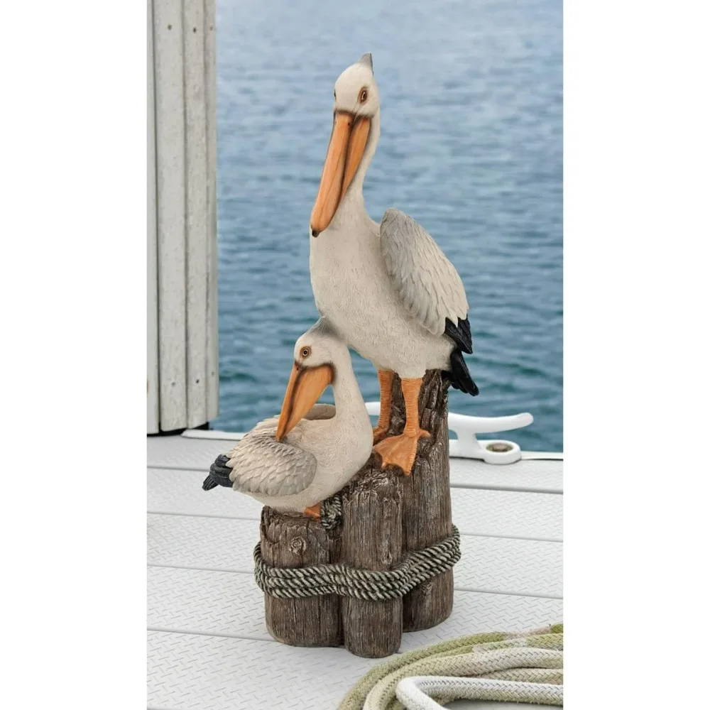 Seaside decorative sea bass pelican garden bird statue, 24 inches high, hand cast resin, full-color finish