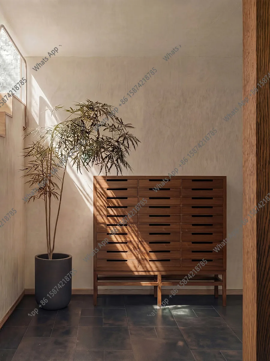 Ming style new Chinese solid wood Guanshan Song style aesthetic black walnut static order file cabinet display