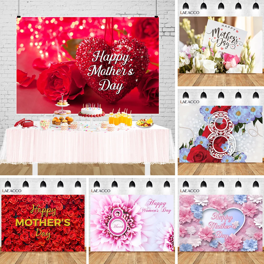 March 8 Women's Day Photography Backdrop Rose Tulip  Pregnant Mother's Day Anniversary Birthday Home Party Photo Background Prop