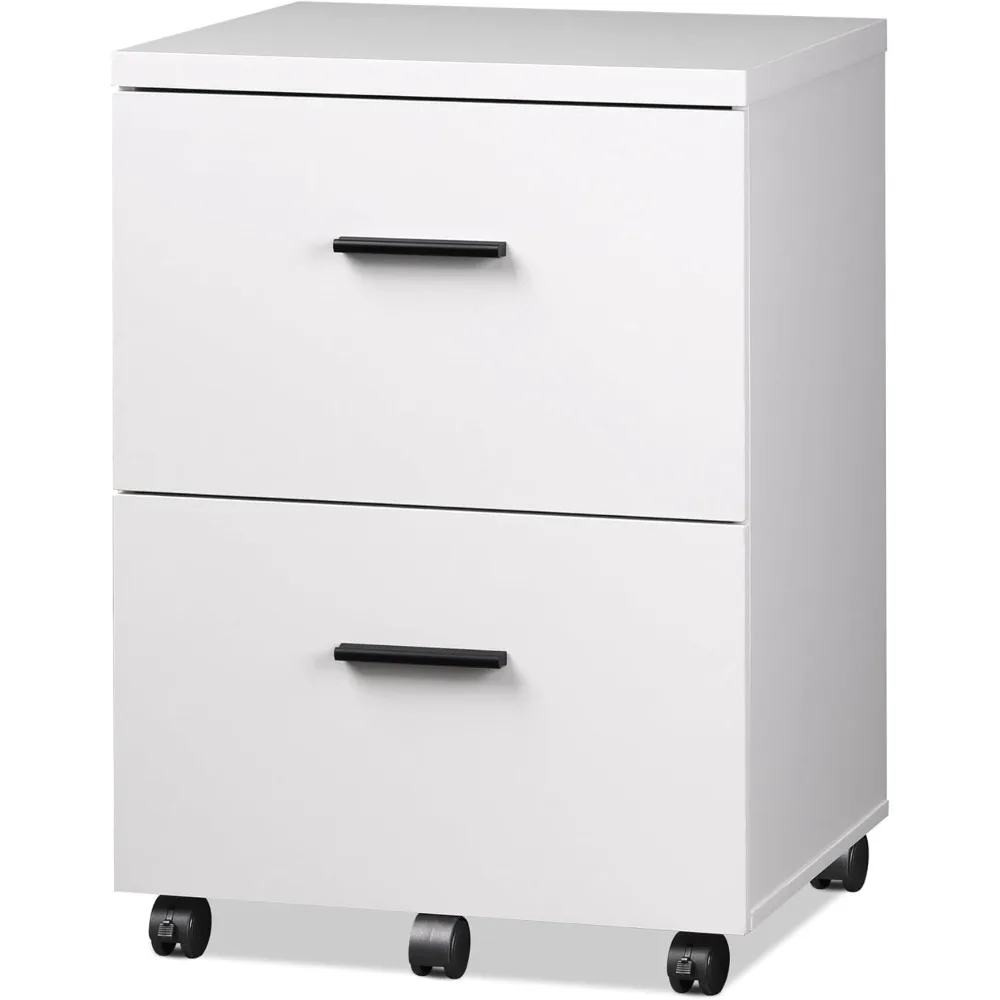 2 Drawer Wood File Cabinet, Mobile Lateral Filing Cabinet with Storage, Letter Legal Size, White