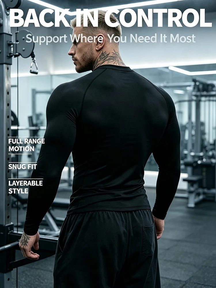 Compression Long Sleeve Shirt Quick‑Dry Stretch Gym Workout Tops Undershirt Fitness Bodybuilding Base Layer Sport T‑Shirt-J84