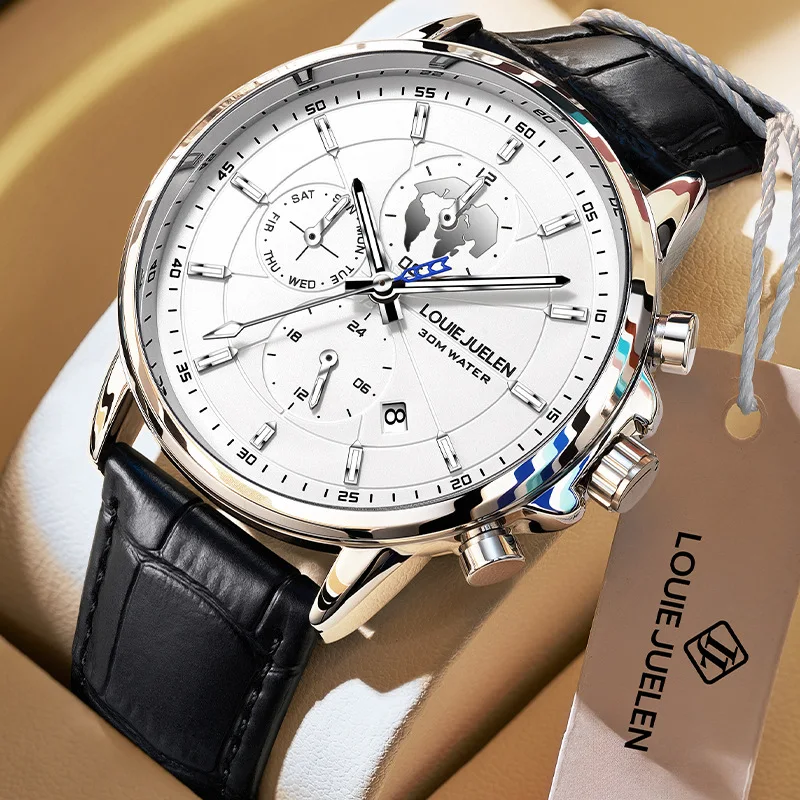LOUIE JUELEN 9584 Men's Automatic Mechanical Watch Stainless Steel Six Pin Date Map Design Mechanical Watches for Men Reloj
