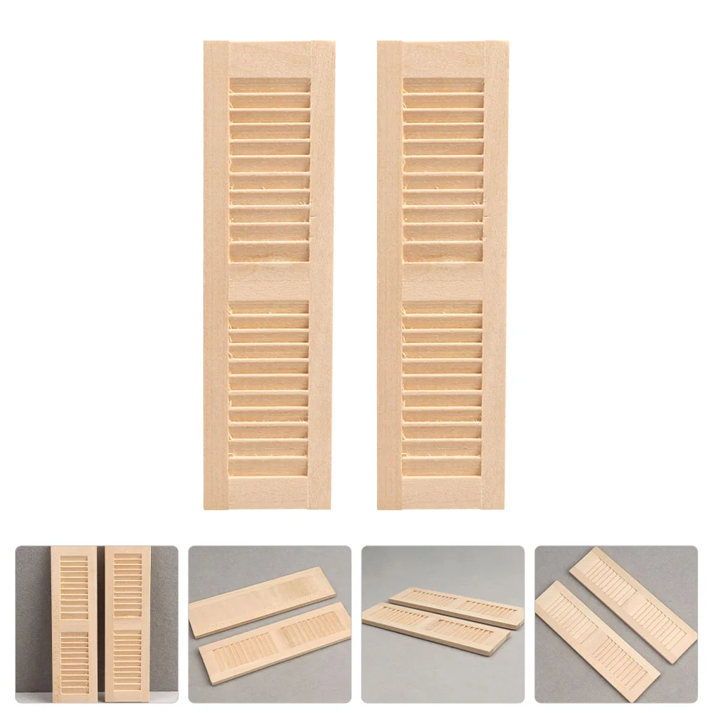 2 Pcs DIY Shutters Blinds Wooden Models Pretend Play Toys Decorative Mini Furniture