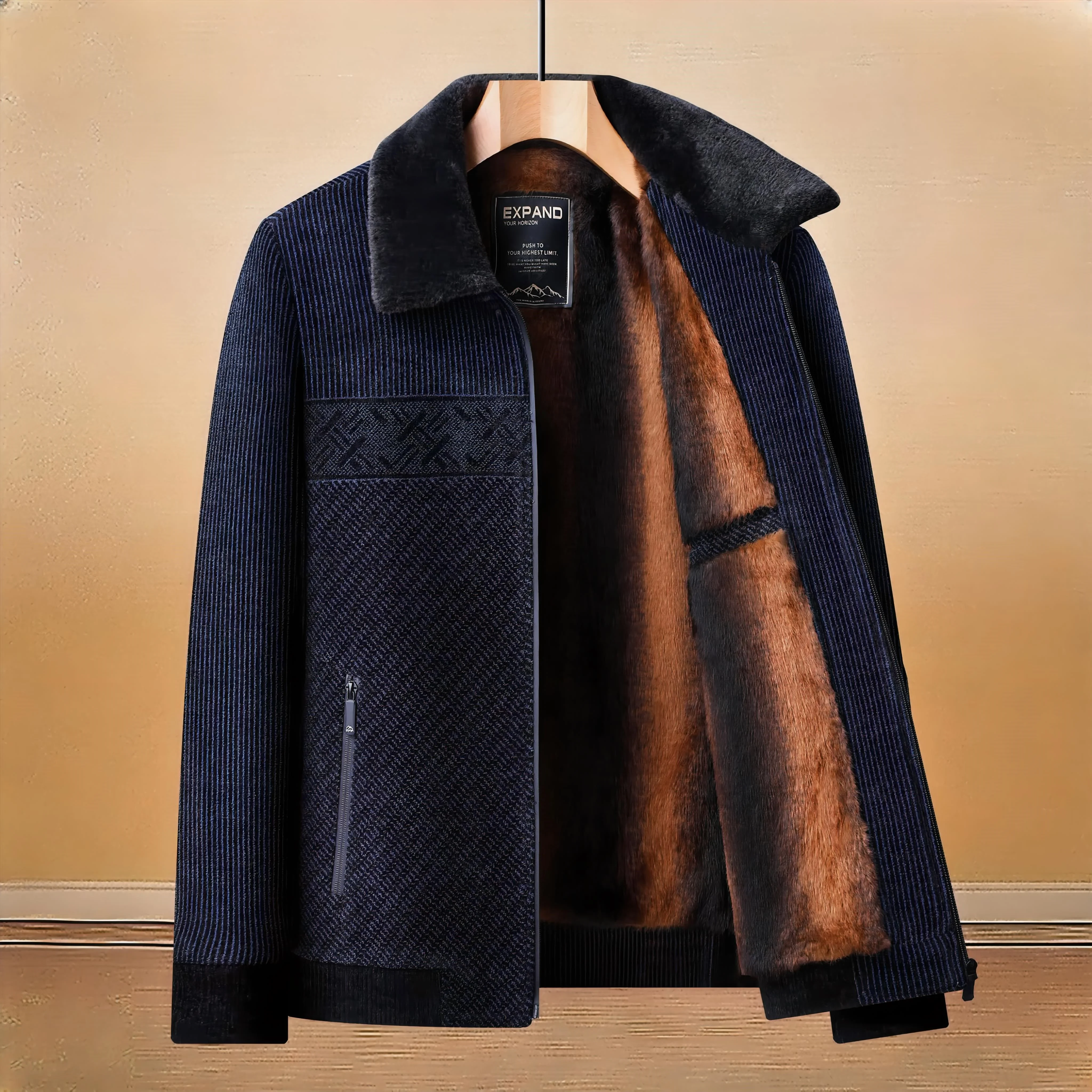 New Autumn/Winter American Vintage Solid Color Fleece-Lined Thickened Warm Jacket Men's Casual Loose Sports Plus Size Jacket