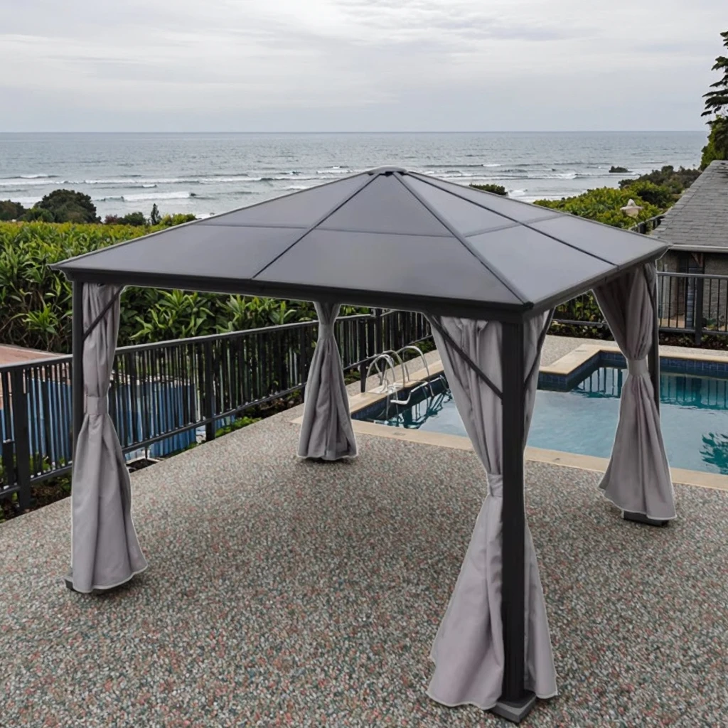 

Outdoor Aluminum Pavilion Canopy & Gazebo PC Roof Hardtop Sunproof Leisure Pergola for Patio Garden & Leisure Usepromote sales