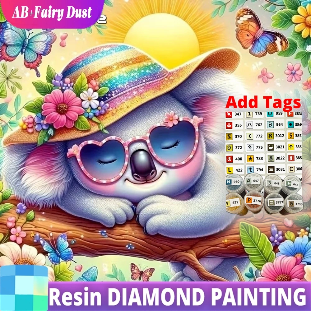 Resin Fairy Dust AB Diamond Painting Koala Animal Embroidery Cartoon Picture Rhinestones Full Square Round Mosaic DIY Child Gift