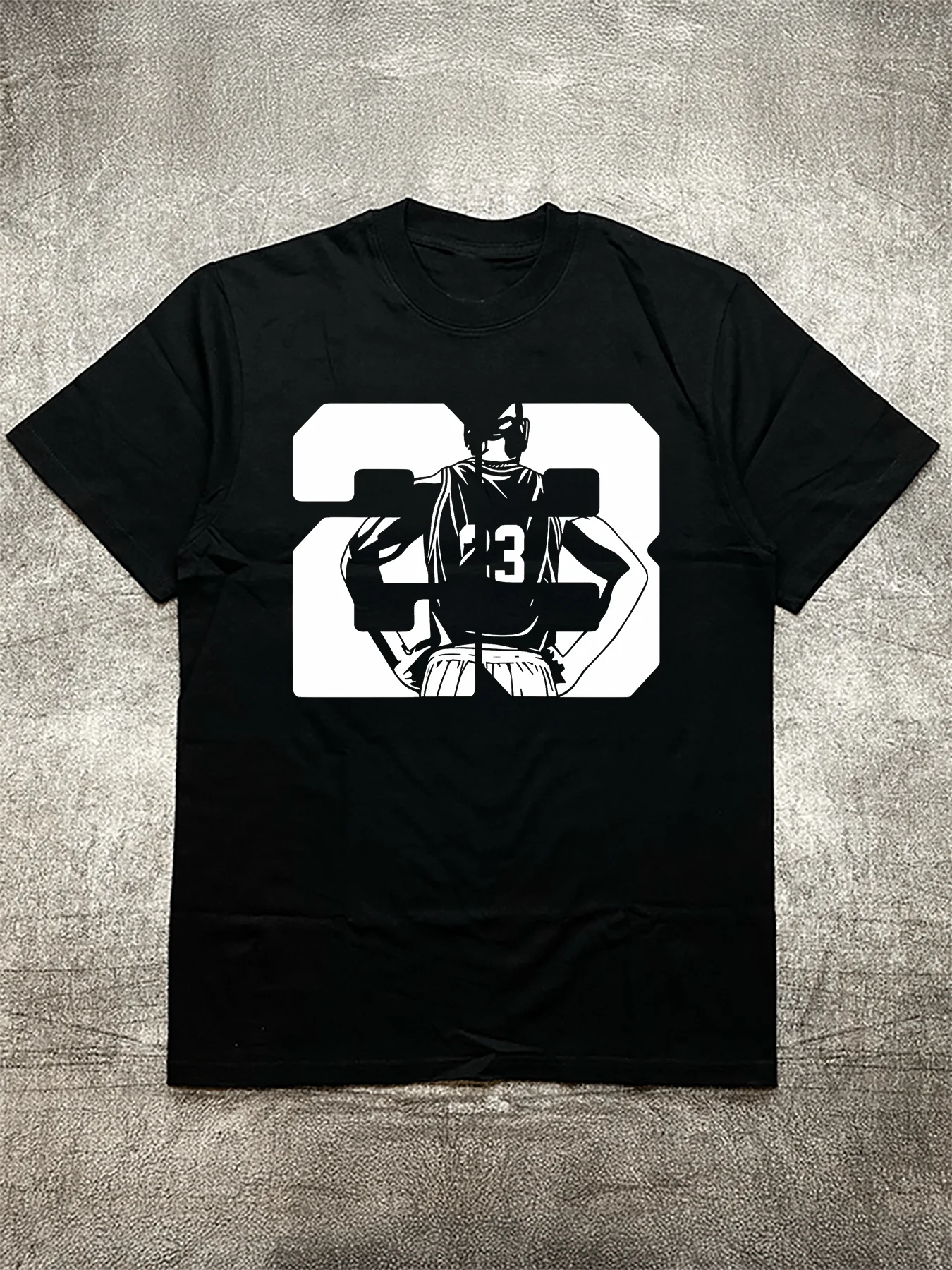 Basketball Element Number Print 200g Cotton Men's Black Short - Sleeve T - Shirt