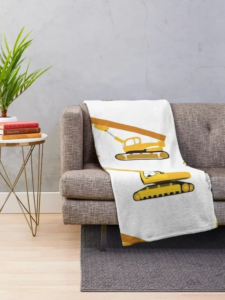 Construction Trucks - Dump Truck, Excavator, Crane, Bulldozer and Backhoe Throw Blanket Single Large Bed linens Blankets