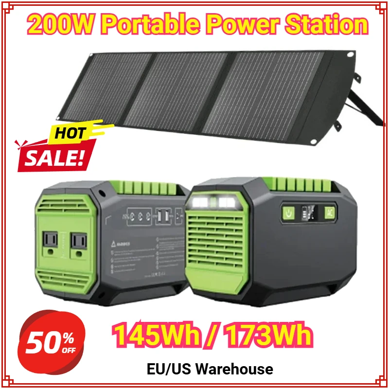 

145Wh 200W Portable Power Station 220V/110V 39000mAh Solar Generator Outdoor Emergency Mobile Power Bank for Camping Power LED