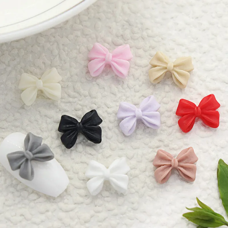 Summer Kawaii Bowknot Nail Art Charms Lovely Fairy Resin Ribbon Bow Nail Art Decoration Flatback Bowtie Manicure Parts R9