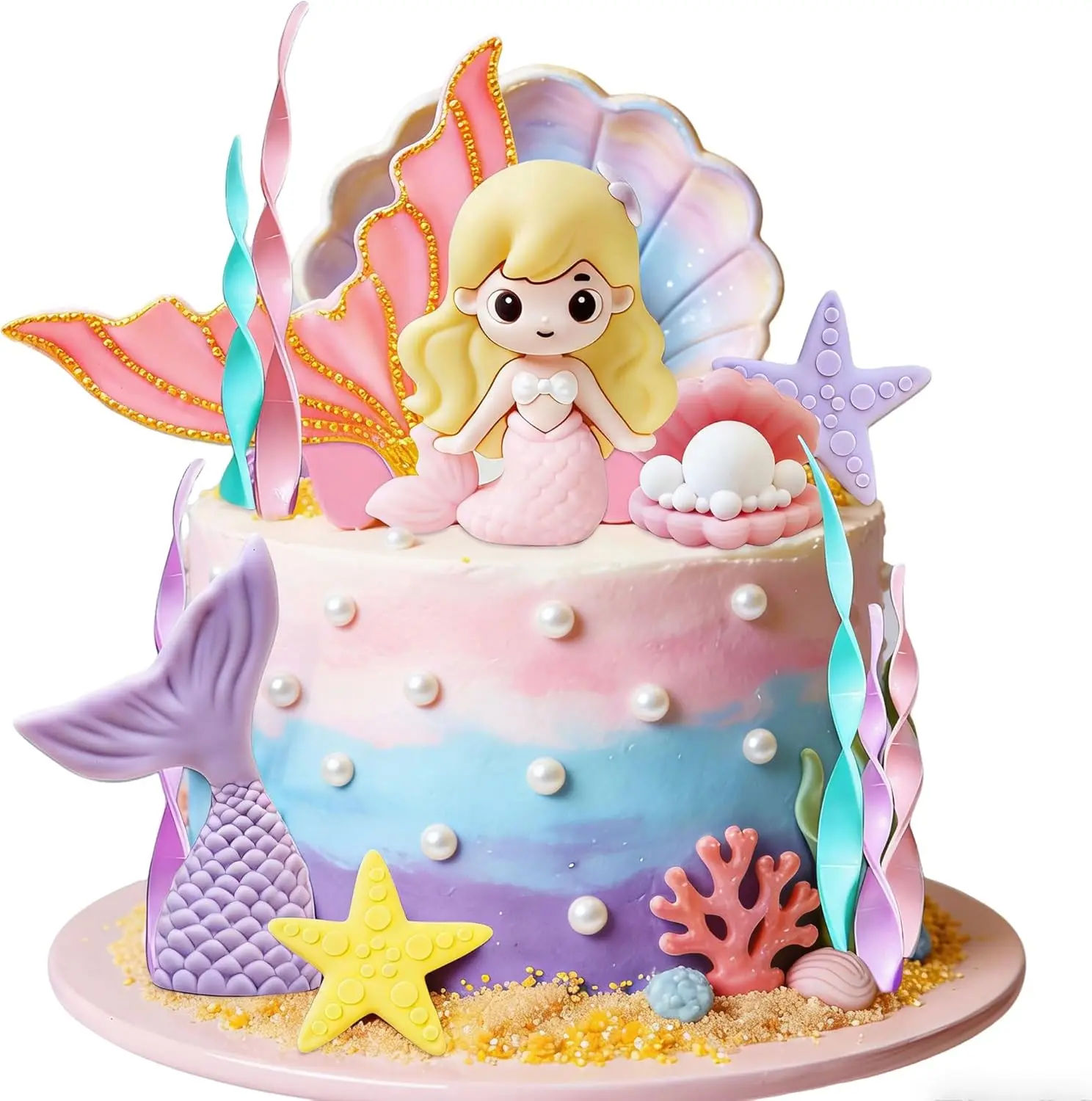 

Топпер для торта «Хвост русалки», украшение для торта «Подводный мир», топпер для торта с ракушками, топпер для торта «Хвост русалки», русалка