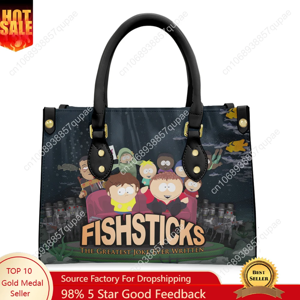 

South Park Cartoon Animation Tote Bag Purse Womens Mens Personalized Text Image PU Leather Handbag Business Shopping Gift Bags
