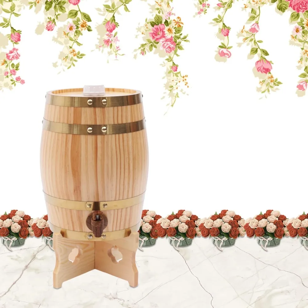 

5L Wooden Wine Barrel with Faucet Oak Aging Barrel Rum Liquor Brandy Whiskey Beer Dispenser Beverage Storage Container Whiskey