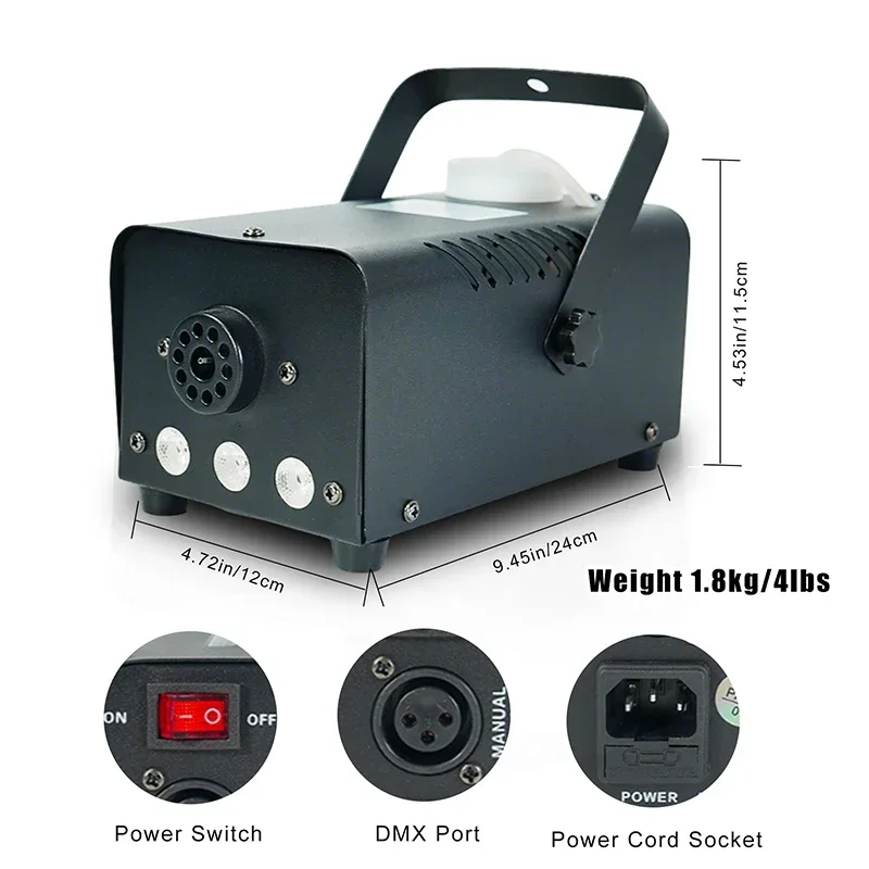 1 PC Macchina del fumo con telecomando Macchina del fumo da 500 W RGB 3 LED Colore misto Eiettore di fumo da palcoscenico per feste DJ Disco Halloween