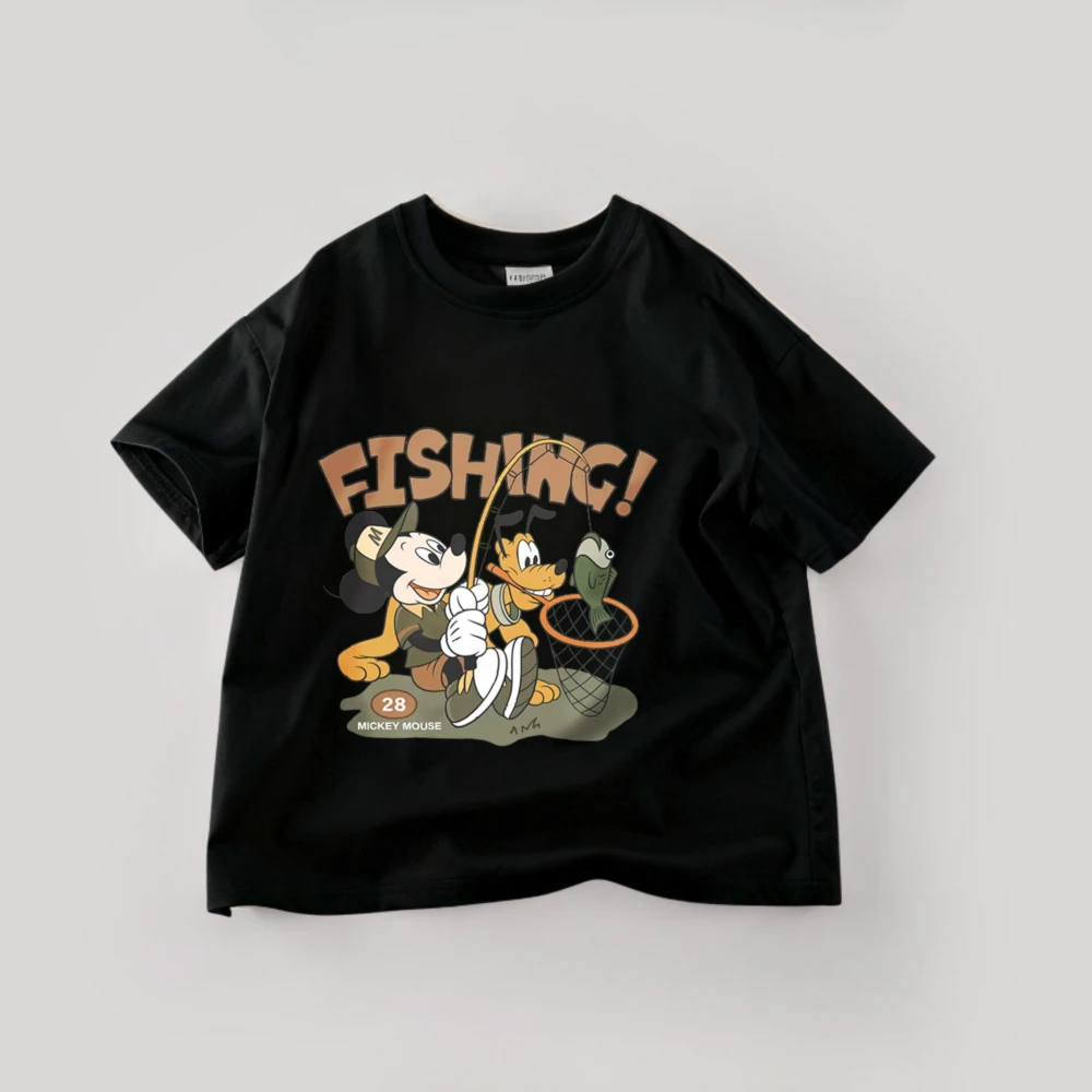 ميكي ماوس تي شيرت للأولاد ملابس 2026 جديد الصيف الكرتون قصيرة الأكمام تيز القمم س الرقبة بلون عادية تي شيرت 9m-7y