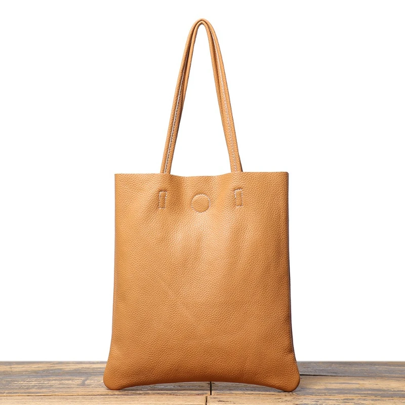 

Genuine Leather Women Tote Bag Simple Girl Large Soft Cowhide A4 Female Shopper Handbag Student Casual 11'' iPad Shoulder Bag
