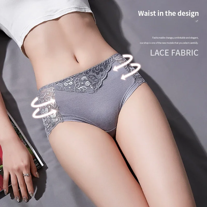 Women's Cotton Underwear Panties Sexy Lace Mid-Waist Hollow Female Briefs Hip Lift Underpants for Lady Lingerie Нижнее Белье image 2