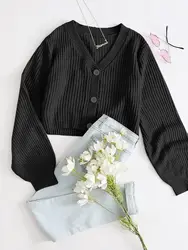 Cardigan corto in maglia con bottoni sul davanti, maglione casual a maniche lunghe con scollo a V per la primavera e l'autunno, abbigliamento da donna