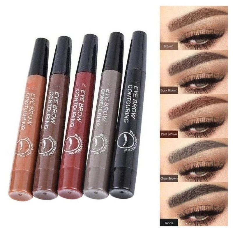 Stylo de tatouage pour teinte des sourcils, 4 pointes de fourchettes, crayon à sourcils étanche, maquillage longue durée, liquide naturel, rehausseur de sourcils