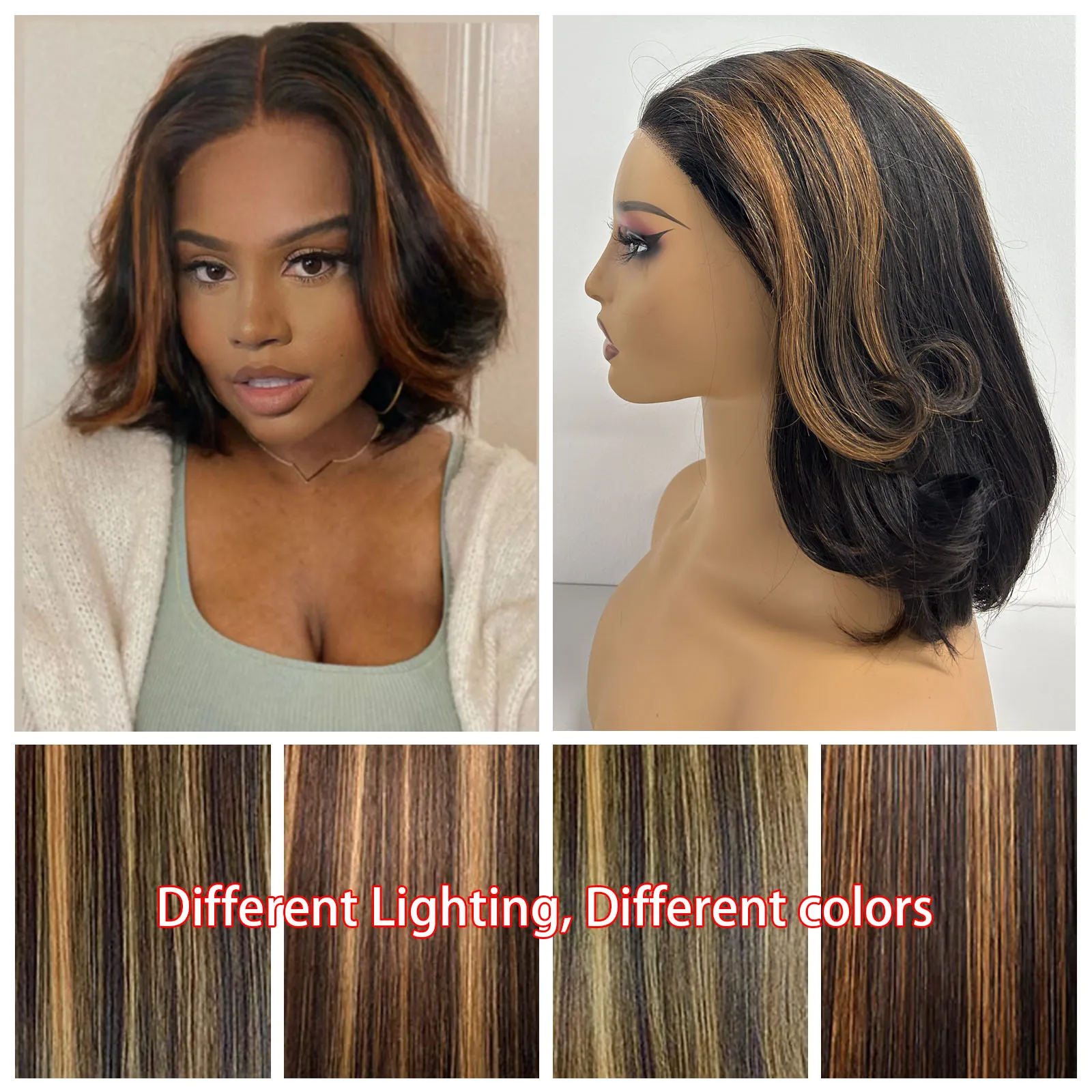 14 Polegada curto bob perucas de cabelo humano onda solta sem cola 5x5 perucas dianteiras do laço cabelo humano brasileiro ombre marrom fechamento do laço peruca