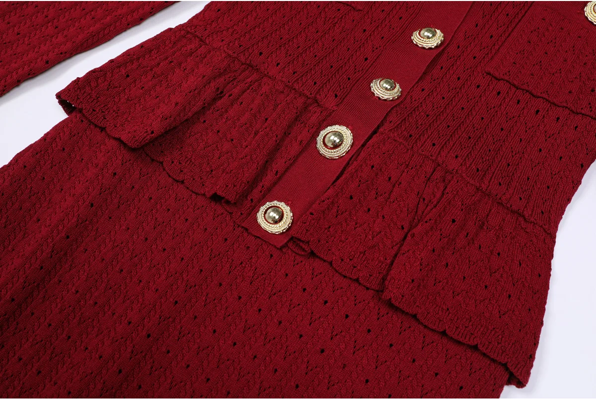 Outono oco para fora de uma peça de malha maxi vestido feminino elegante com decote em v babados cintura fina bodycon camisola vestido de festa