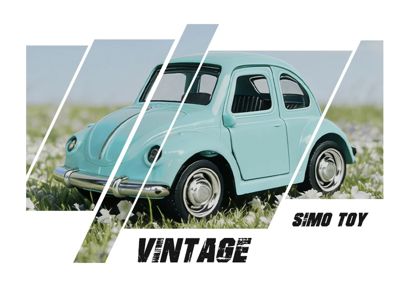 1:43 Legierung Druckguss Cartoon BEETLE Oldtimer-Modell Klassisches Rückzieh-Auto Miniaturfahrzeug-Replikat für Sammler und als Geschenk – Detail 2