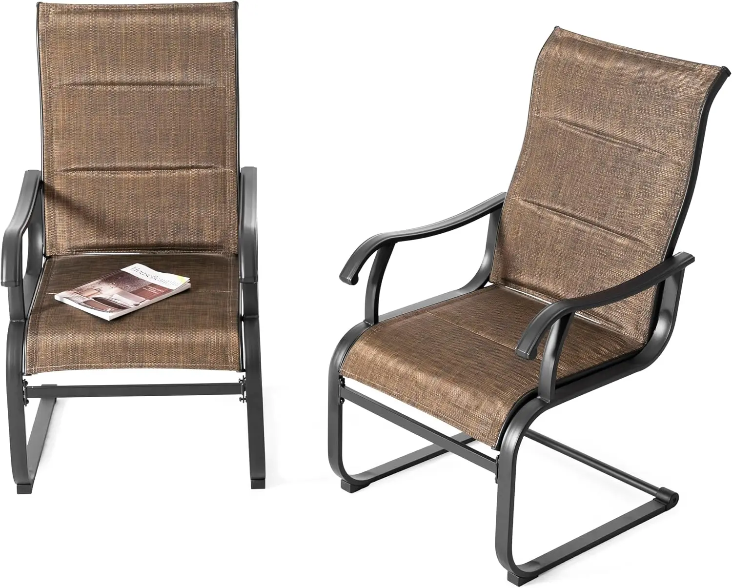 Patio Dining Chairs Set of 2, All Weather Outdoor Padded Textilene High Back Chairs for Backyard, Lawn, Deck, Brown