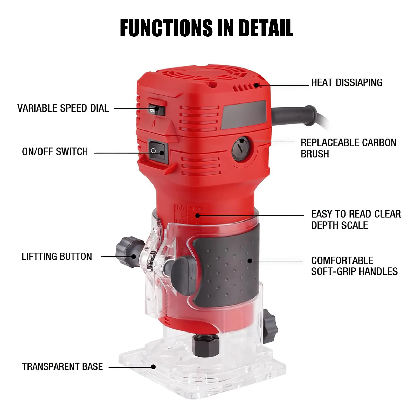 650 واط الكهربائية جهاز توجيه الخشب الكهربائية المتقلب النجارة طحن النقش الشق التشذيب آلة نحت راوتر أداة 32000 دورة في الدقيقة #2