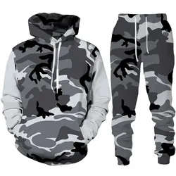 Men's Sportswear Camouflage Hoodie 3D Print Tracksuit Set Man Hoodie + Pants 2pcs Set Outdoor Fitness Sportswear Casual Clothing