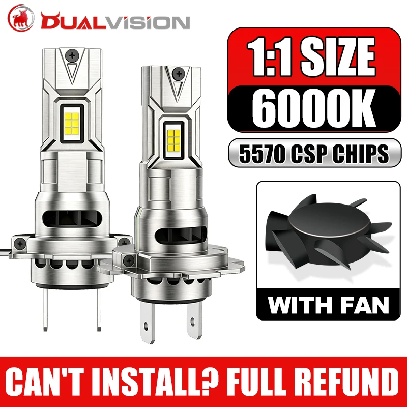DUALVISION Turbo H7 Led Headlight Canbus 1:1 Mini H1 H4 H11 H8 H9 9005 HB3 9006 HB4 9012 HIR2 DRL Fog Lamp 12V 24V High Low Beam