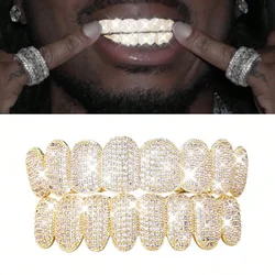 A set of super shiny gold-plated micro inlaid zircon dental braces Grillz cool and fashionable men's hip-hop denture accessories