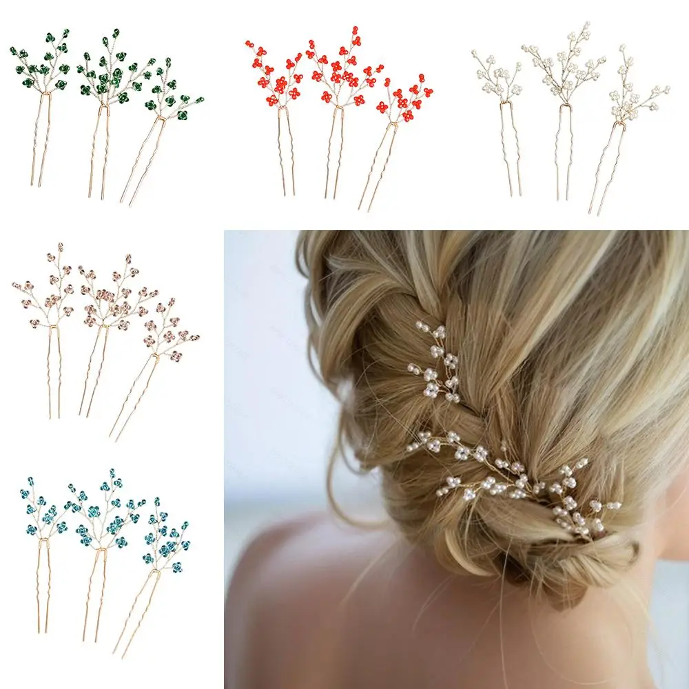 Wedding Party Handmade Pearl Hairpins U-Shaped Hair Fork Updo Decoration for Women